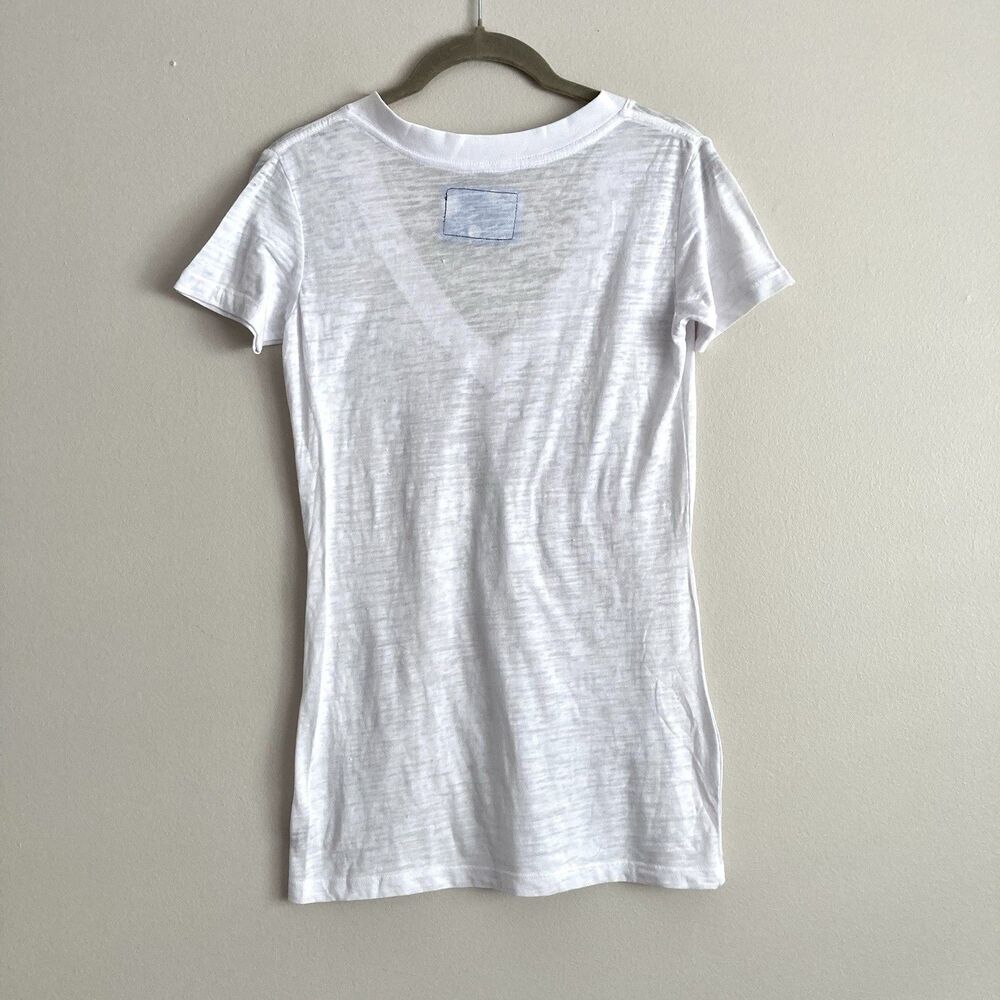 Nation LTD Womens V-Neck White Burnout T-Shirt Size Medium Cotton Blend Basic - Picture 4 of 5